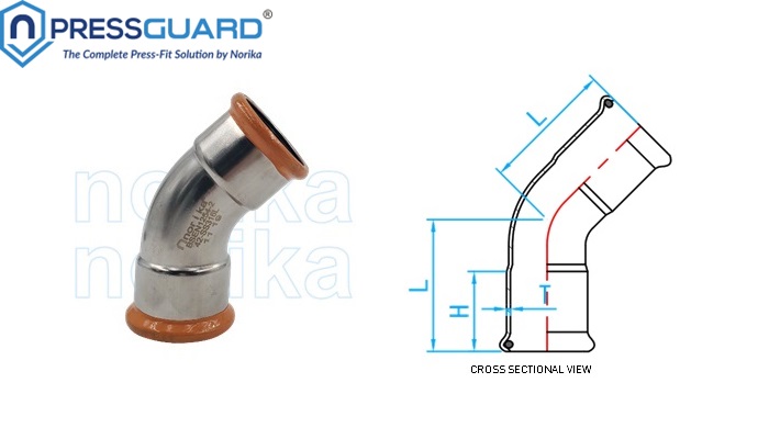 Stainless Steel 316L Press Fit 45 Deg Elbow